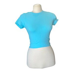Nux Seamless Crop Athletic Tee Sky Blue Activewear Top Sz Small Womens Blue